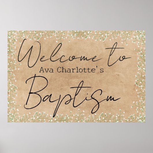 Mooie Baby's Breath Bloemen Rustische Doop Uitnodi Poster (Voorkant)