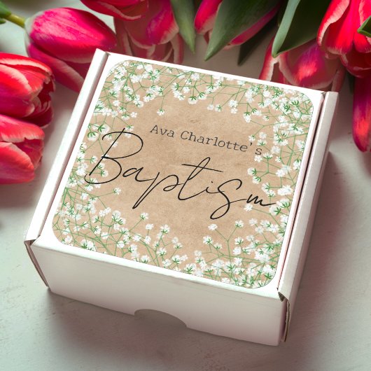 Mooie Baby's Breath Waterverf Bloemen Boho Doopfee Vierkante Sticker