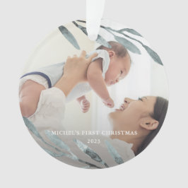 Mooie baby's eerste kerstblauwe foto ornament