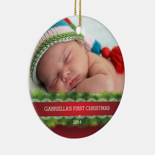 Mooie baby's eerste kerstfoto keramisch ornament (Rechts)