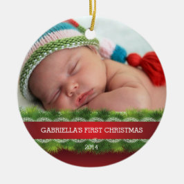 Mooie baby's eerste kerstfoto keramisch ornament