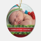 Mooie baby's eerste kerstfoto keramisch ornament (Links)
