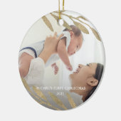 Mooie baby's eerste kerstfoto met botanische foto keramisch ornament (Links)