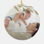 Mooie baby's eerste kerstfoto met botanische foto keramisch ornament (Achterkant)