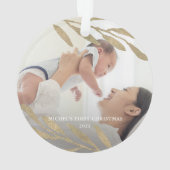 Mooie baby's eerste kerstfoto met botanische foto ornament (achterkant)