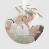 Mooie baby's eerste kerstfoto met botanische foto ornament (voorkant)