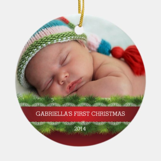 Mooie Baby's Eerste Kerstfoto Ornament (Voorkant)