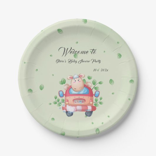 Mooie babyschaap babyshower papieren bord (Voorkant)