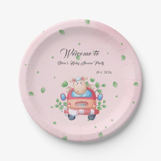 Mooie babyschaap babyshower papieren bord (Voorkant)