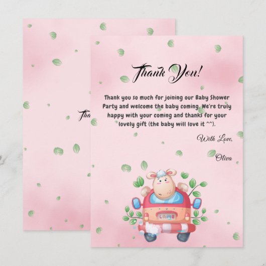 Mooie babyschapen babyshower bedankkaart (Voorkant / Achterkant)