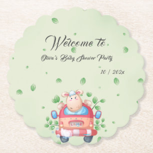 Mooie babyschapen babyshower papieren onderzetter