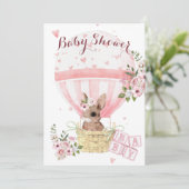 Mooie babyschattige roze bloemen babyshower uitnod kaart (Staand voorkant)
