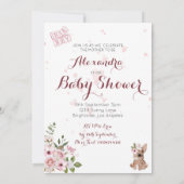 Mooie babyschattige roze bloemen babyshower uitnod kaart (Achterkant)