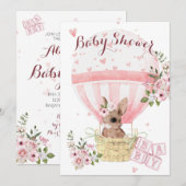 Mooie babyschattige roze bloemen babyshower uitnod kaart (Voorkant / Achterkant)