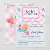 Mooie babyshower uitnodiging template - Blauw & Ro (Voorkant / Achterkant)