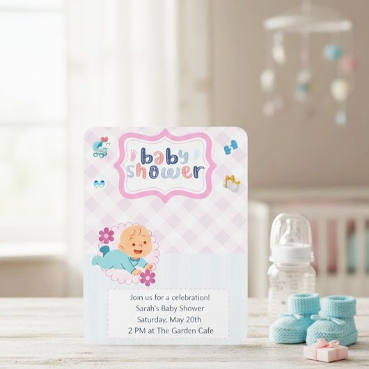 Mooie babyshower uitnodiging template - Blauw & Ro