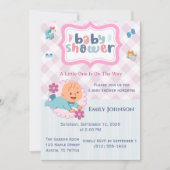Mooie babyshower uitnodiging template - Blauw & Ro (Voorkant)