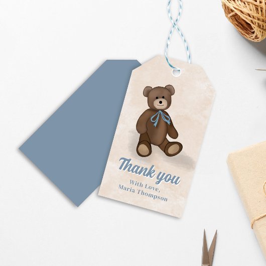 Mooie babyshowerbaby Dank je berenknuffel Cadeaulabel