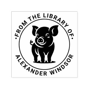 Mooie babyvarken staand #1 Ronde bibliotheekboekna Zelfinktende Stempel