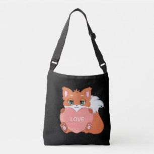 Mooie babyvos met hart op zwarte crossbody tas