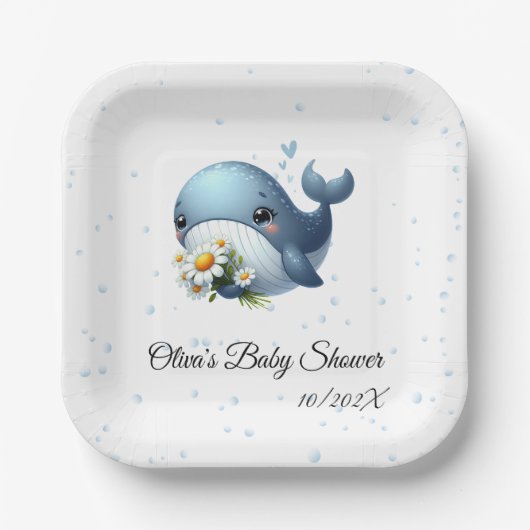 Mooie babywalvis babyshower papieren bord (Voorkant)