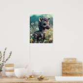 Mooie babyzebra in bloementuin kunst kinderdagverb poster (Keuken)