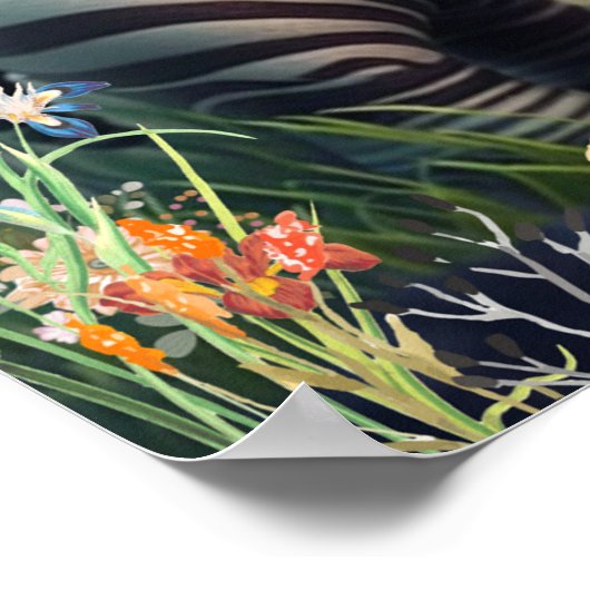 Mooie babyzebra in de bloementuin kunst kinderkame poster (Hoek)