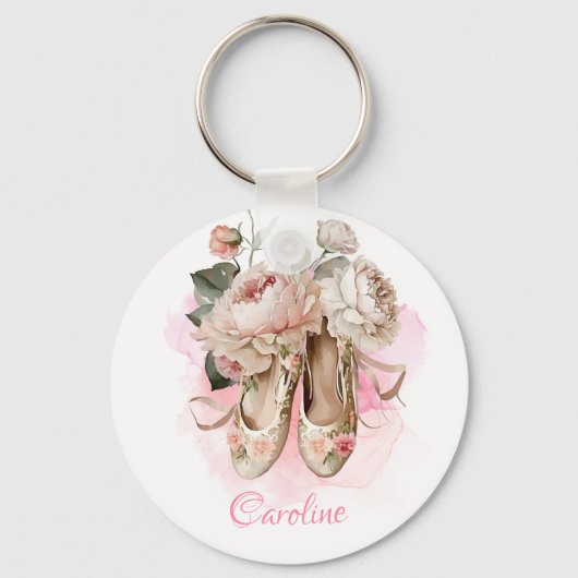 Mooie Ballerina Dancer Roze Waterverf Sleutelhanger (Voorkant)