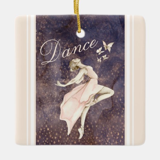 Mooie Ballerina en Butterflies Roze Kerstmis Keramisch Ornament (Voorkant)