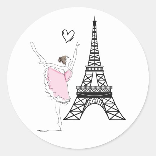 Mooie Ballerina en Eiffel Tower Dance Ballet Ronde Sticker (Voorkant)