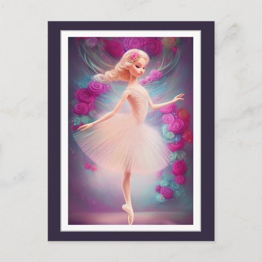 Mooie Ballerina en Rozen Floral Ballet Dance Briefkaart (Voorkant)