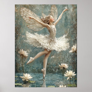 Mooie Ballerina Fee Lelievijver Witte Bloemen Poster