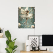 Mooie Ballerina Fee Lelievijver Witte Bloemen Poster (Thuiskantoor)
