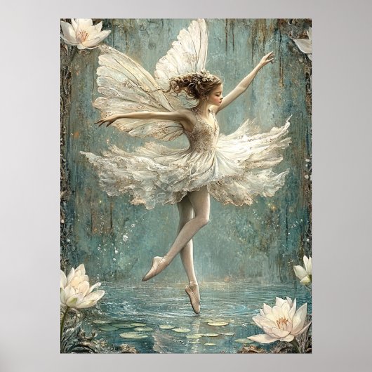 Mooie Ballerina Fee Lelievijver Witte Bloemen Poster (Voorkant)