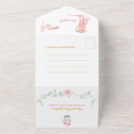 Mooie Ballerina Het is een meisje Baby shower All In One Uitnodiging (Buitenkant)