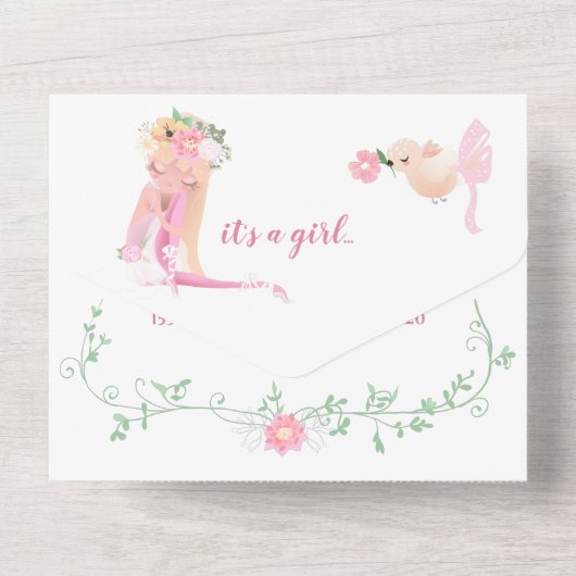 Mooie Ballerina Het is een meisje Baby shower All In One Uitnodiging (Achterkant)