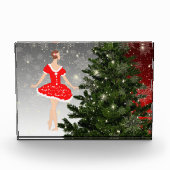 Mooie ballerina in een rode jurk fotoblokken (Voorkant)