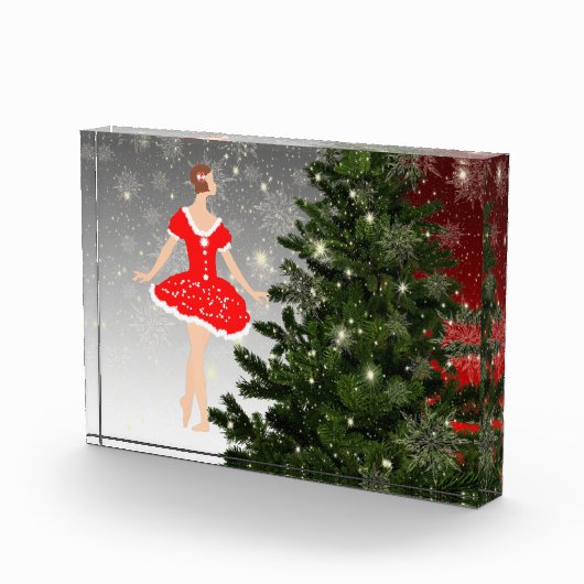 Mooie ballerina in een rode jurk fotoblokken (Rechts)