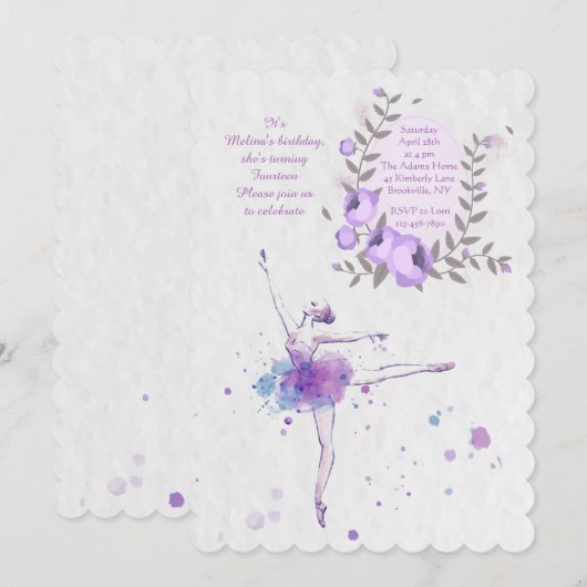 Mooie Ballerina uitnodiging (Voorkant / Achterkant)