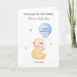 Mooie ballonbeer Welkom baby jongen kaart