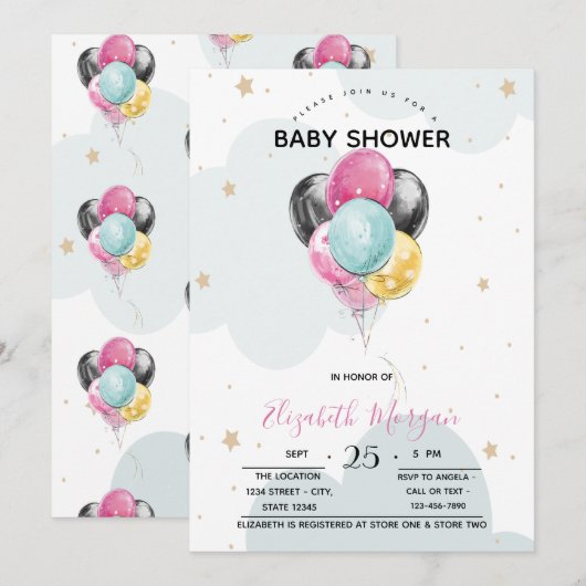 Mooie ballonnen, sterren en wolken kaart (Voorkant / Achterkant)