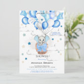 Mooie Ballonnenmand Met Olifantje Voor Baby Jongen Kaart (Staand voorkant)