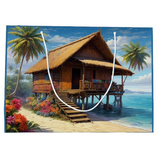 Mooie bamboe hut in tropisch eiland strand groot cadeauzakje (Achterkant)