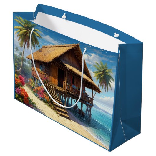 Mooie bamboe hut in tropisch eiland strand groot cadeauzakje (Achterkant Gekanteld)