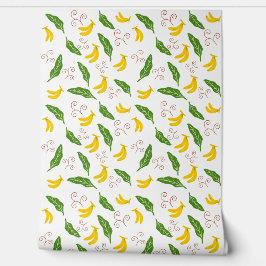 Mooie banaan- en groene bladpatroonbehang behang