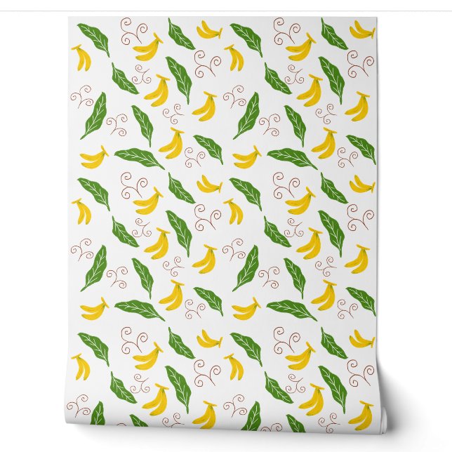 Mooie banaan- en groene bladpatroonbehang  behang (Afrollen)