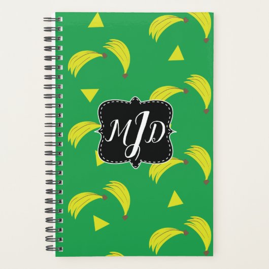 Mooie Bananen Handgetekend Groen Geel Patroon Planner (Voorkant)