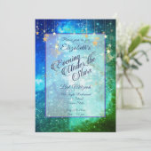 Mooie Bar Mitswa Blauw Groen Onder de Sterren Kaart (Staand voorkant)