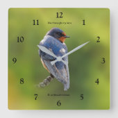 Mooie Barn Swallow Songbird op Branch Vierkante Klok (Voorkant)