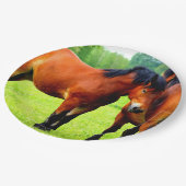 Mooie Bay Draft Horses in Lush Green Meadow Papieren Bordje (Gekanteld)